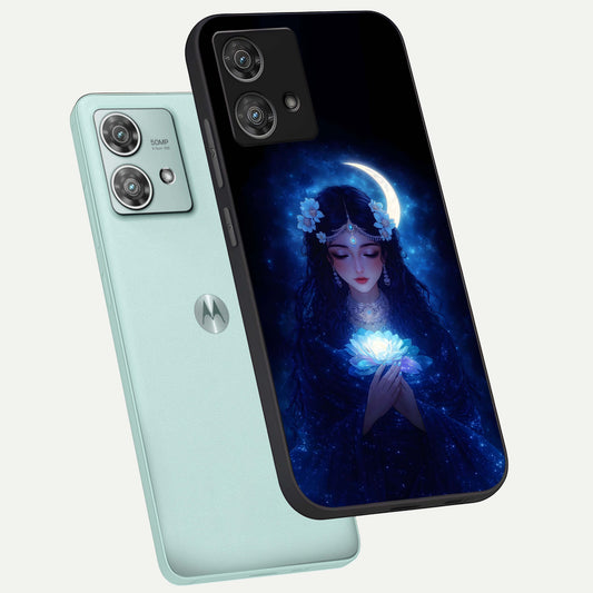  Mystic Moon Queen phone case For Moto Edge 40 Neo showing premium glass back cover with detailed artwork