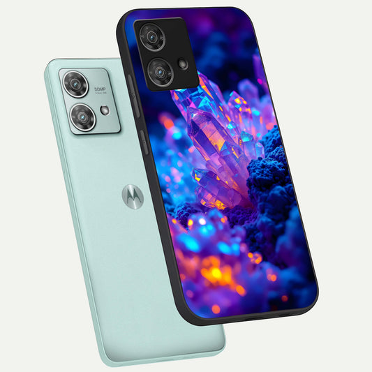  Neon Aura Shards phone case For Moto Edge 40 Neo showing premium glass back cover with detailed artwork