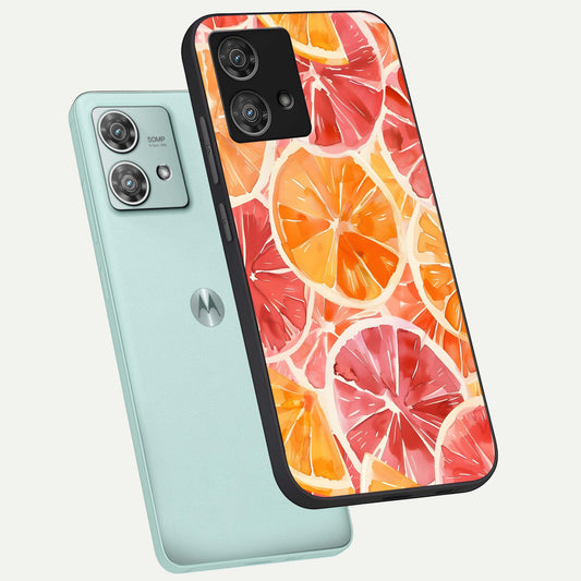  Orange Fruits Pattern phone case For Moto Edge 40 Neo showing premium glass back cover with detailed artwork