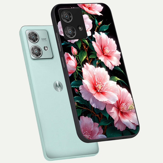  Peach Flower phone case For Moto Edge 40 Neo showing premium glass back cover with detailed artwork