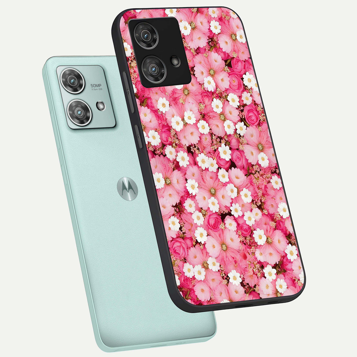  Pink Bouquet Florals phone case For Moto Edge 40 Neo showing premium glass back cover with detailed artwork