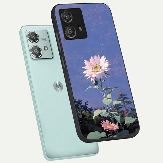  Pink Power Sparks phone case For Moto Edge 40 Neo showing premium glass back cover with detailed artwork