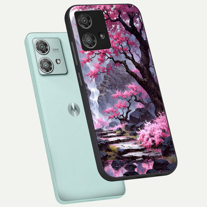  Pink Sunflower Glow phone case For Moto Edge 40 Neo showing premium glass back cover with detailed artwork