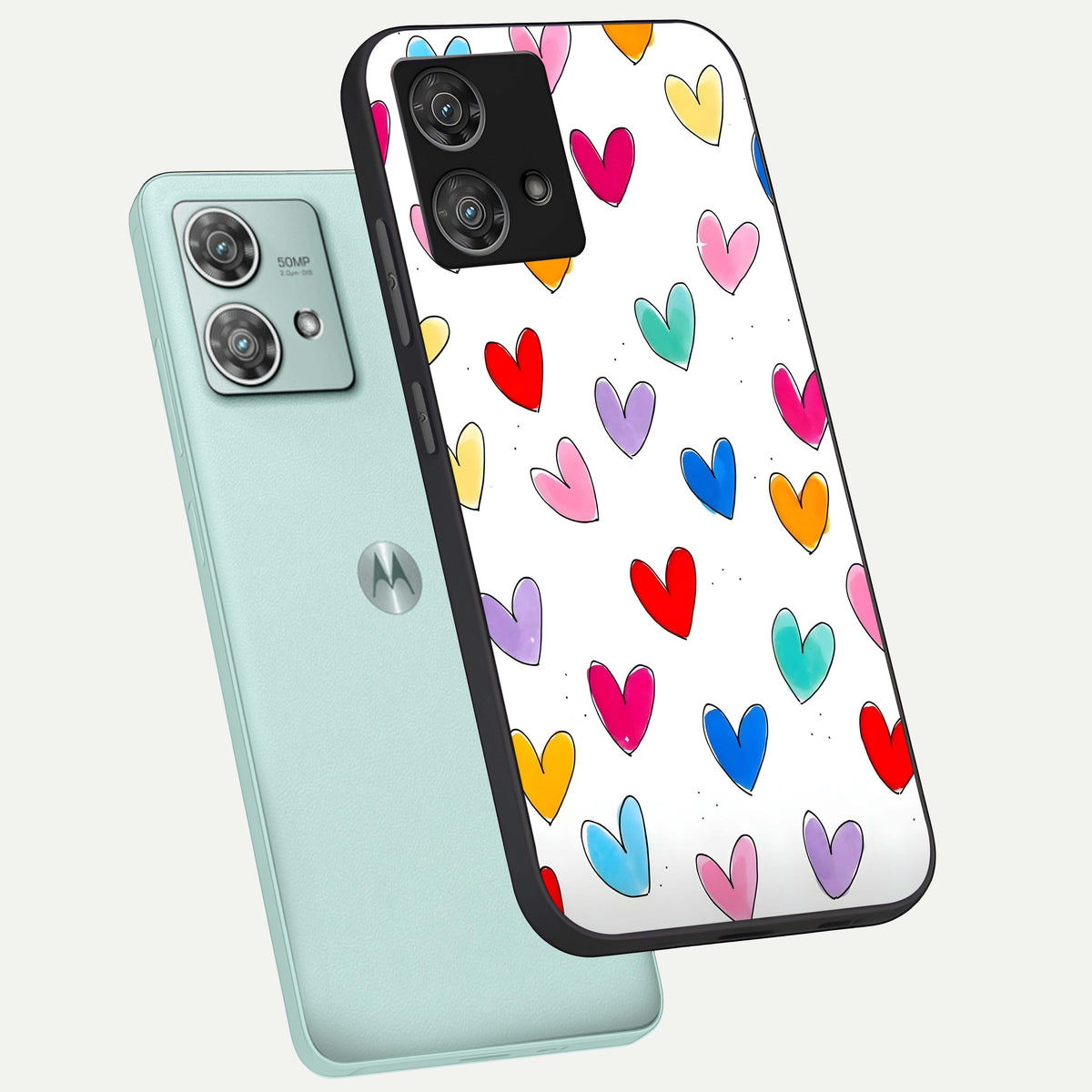  Playful Love Doodles phone case For Moto Edge 40 Neo showing premium glass back cover with detailed artwork