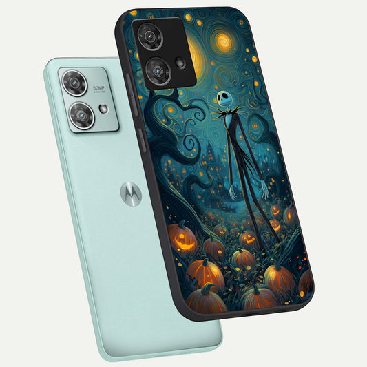  Pumpkin Moonlight Tale phone case For Moto Edge 40 Neo showing premium glass back cover with detailed artwork