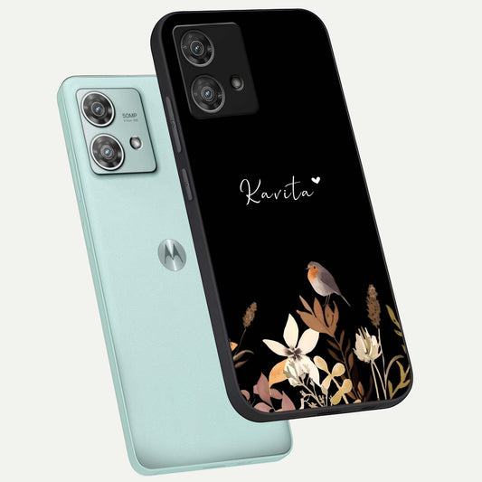  Quiet Garden Tune Custom Name phone case For Moto Edge 40 Neo showing premium glass back cover with detailed artwork