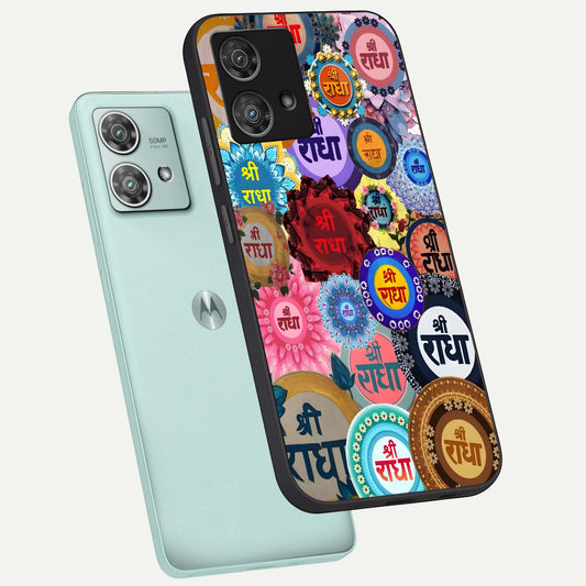  Radha Divine Bloom phone case For Moto Edge 40 Neo showing premium glass back cover with detailed artwork