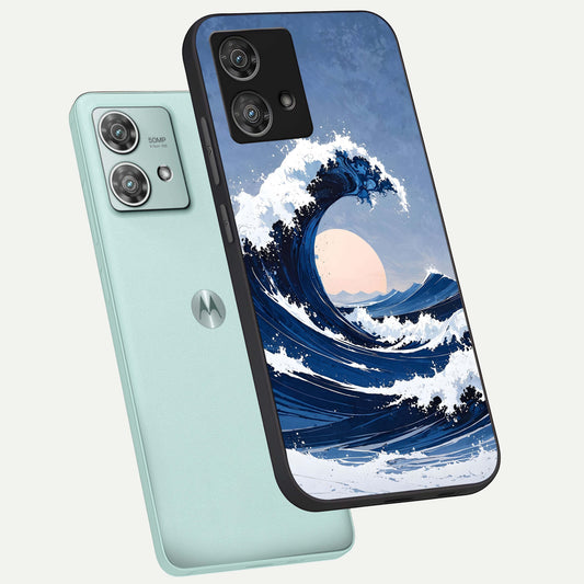  Rising Tide Power phone case For Moto Edge 40 Neo showing premium glass back cover with detailed artwork