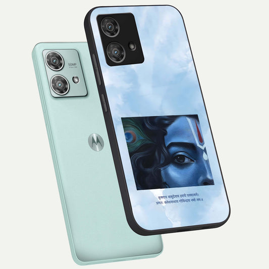  Spiritual Krishna phone case For Moto Edge 40 Neo showing premium glass back cover with detailed artwork