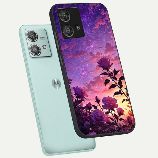  Starlit Rose Twilight phone case For Moto Edge 40 Neo showing premium glass back cover with detailed artwork