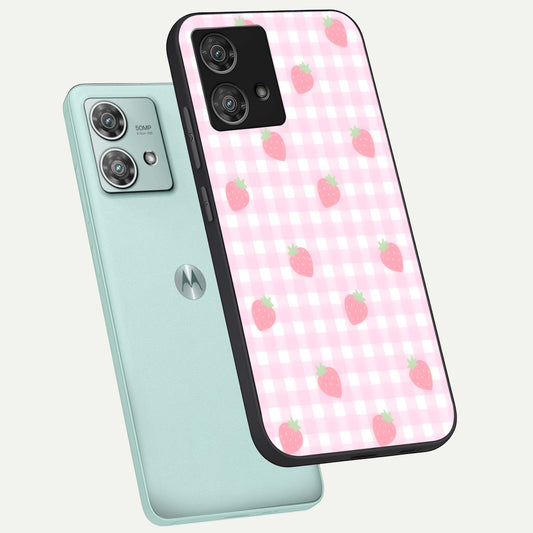  Strawberry Picnic Love phone case For Moto Edge 40 Neo showing premium glass back cover with detailed artwork