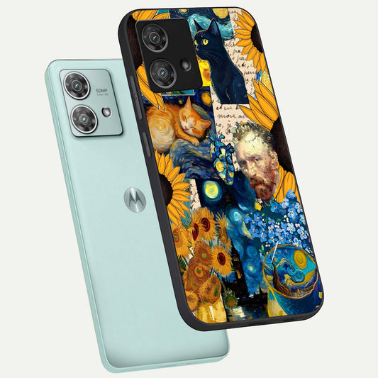  Sunflower Chic Mood Custom Name phone case For Moto Edge 40 Neo showing premium glass back cover with detailed artwork