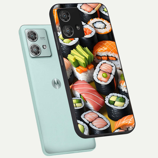 Sushi Food Pattern phone case For Moto Edge 40 Neo showing premium glass back cover with detailed artwork