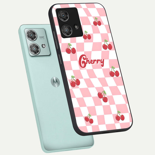  Sweet Cherry Vibes phone case For Moto Edge 40 Neo showing premium glass back cover with detailed artwork
