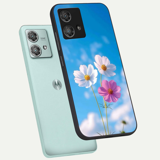  Tripple Flowers With Sky phone case For Moto Edge 40 Neo showing premium glass back cover with detailed artwork