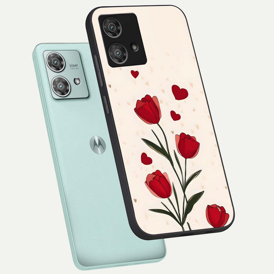  Tulip With Heart phone case For Moto Edge 40 Neo showing premium glass back cover with detailed artwork