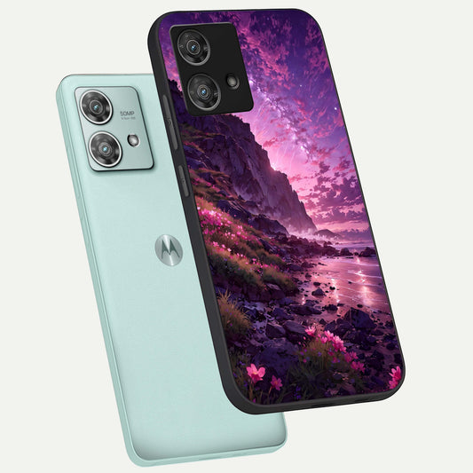  Twilight Blossom Coast phone case For Moto Edge 40 Neo showing premium glass back cover with detailed artwork
