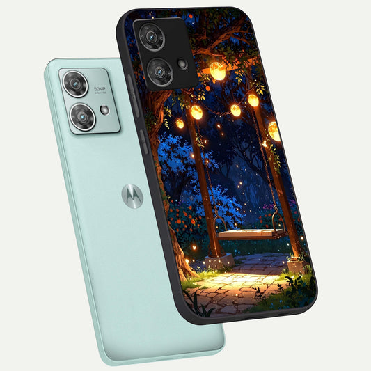  Twilight Garden Swing phone case For Moto Edge 40 Neo showing premium glass back cover with detailed artwork