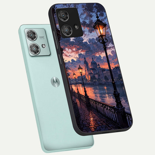  Twilight River Lights phone case For Moto Edge 40 Neo showing premium glass back cover with detailed artwork