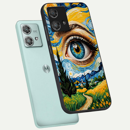  Van Gogh Eye phone case For Moto Edge 40 Neo showing premium glass back cover with detailed artwork