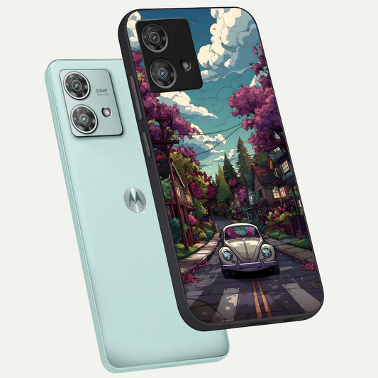 Vintage Street Drive phone case For Moto Edge 40 Neo showing premium glass back cover with detailed artwork