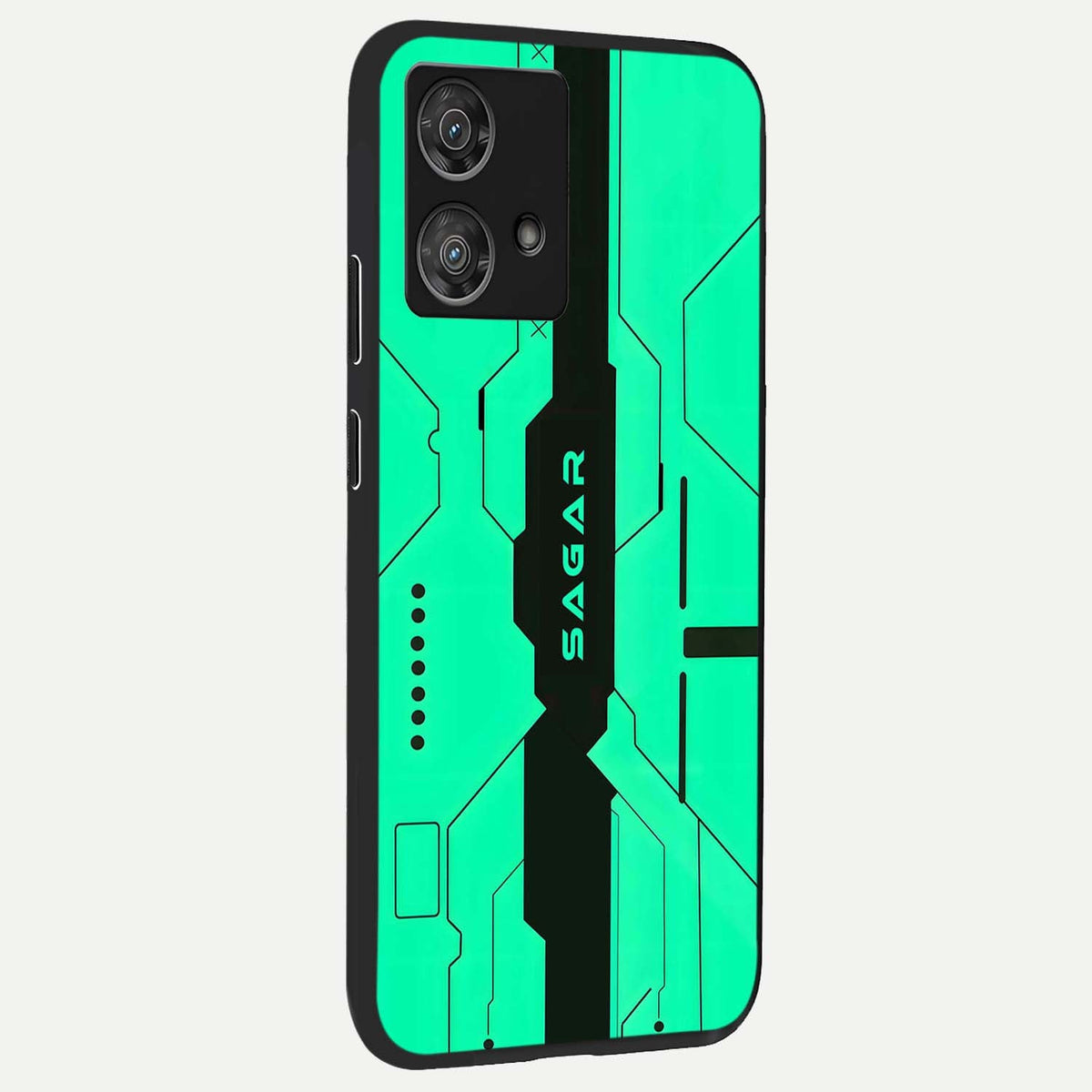  Aqua Tech CYBERPUNK Custom Name back cover For Moto Edge 40 Neo slim fit glass case with vibrant aesthetic design