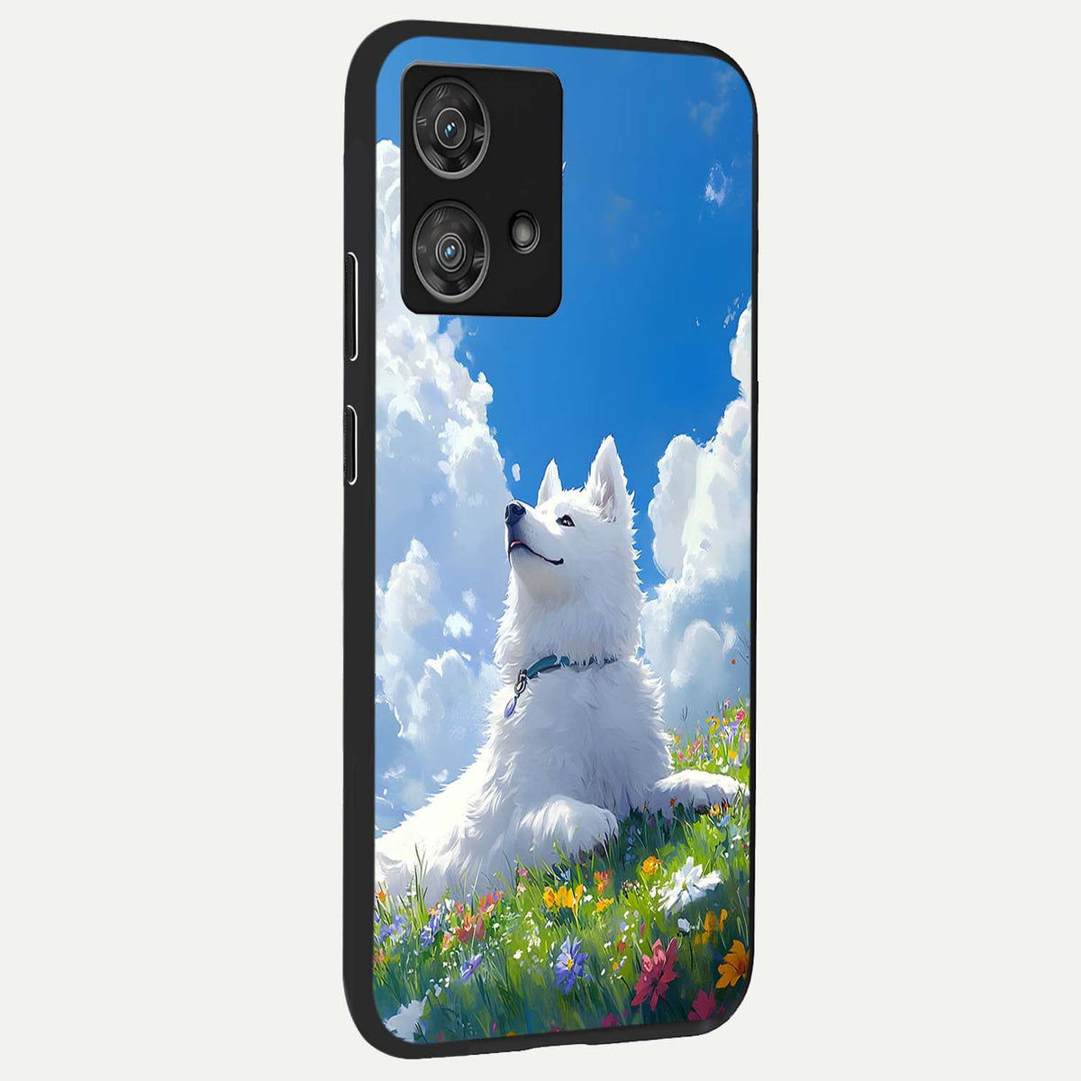  Blissful Cloud Pup back cover For Moto Edge 40 Neo slim fit glass case with vibrant aesthetic design