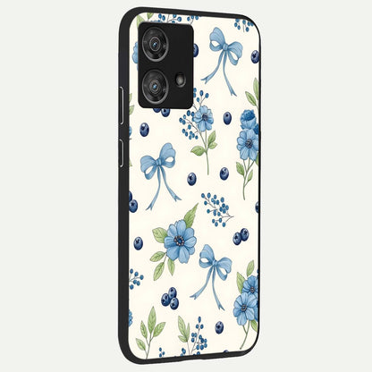  Blue Flower And Bow back cover For Moto Edge 40 Neo slim fit glass case with vibrant aesthetic design
