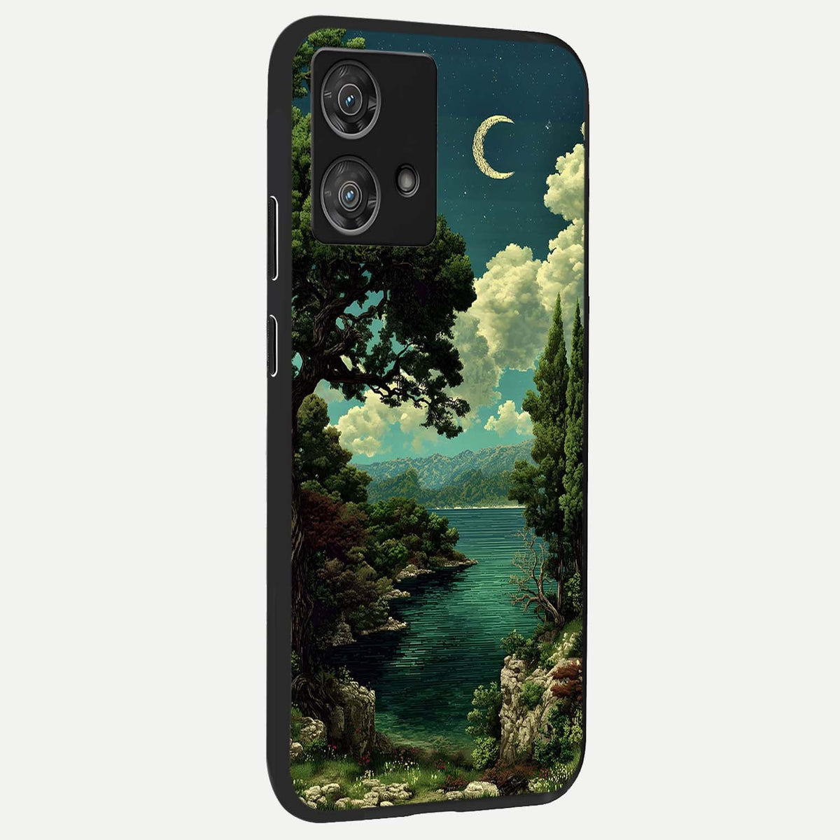  Celestial Lake Peace back cover For Moto Edge 40 Neo slim fit glass case with vibrant aesthetic design