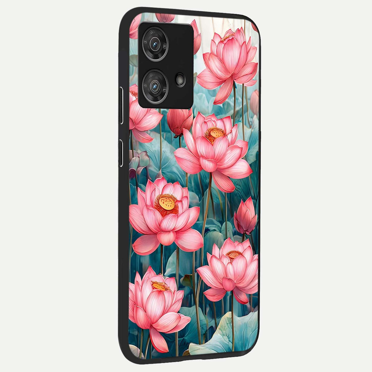  Celestial Pink Lotus back cover For Moto Edge 40 Neo slim fit glass case with vibrant aesthetic design