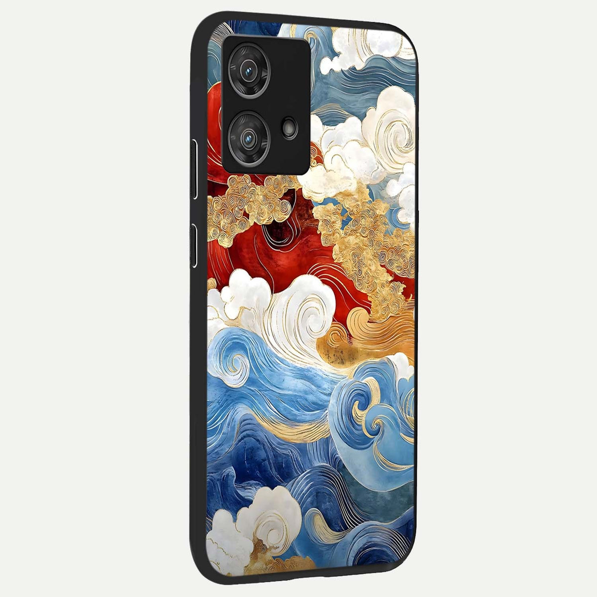  Colored Waves back cover For Moto Edge 40 Neo slim fit glass case with vibrant aesthetic design