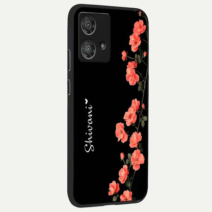  Crimson Bloom Grace Custom Name back cover For Moto Edge 40 Neo slim fit glass case with vibrant aesthetic design
