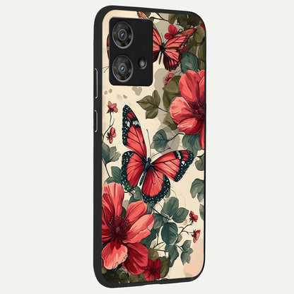  Crimson Butterfly Garden back cover For Moto Edge 40 Neo slim fit glass case with vibrant aesthetic design