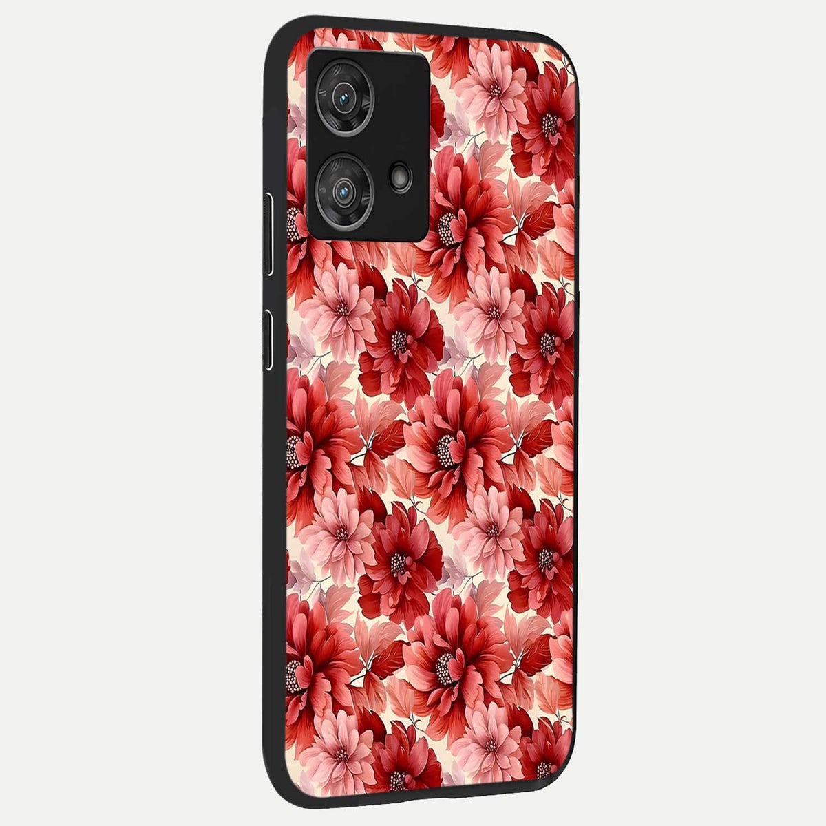  Crimson Love Petals back cover For Moto Edge 40 Neo slim fit glass case with vibrant aesthetic design