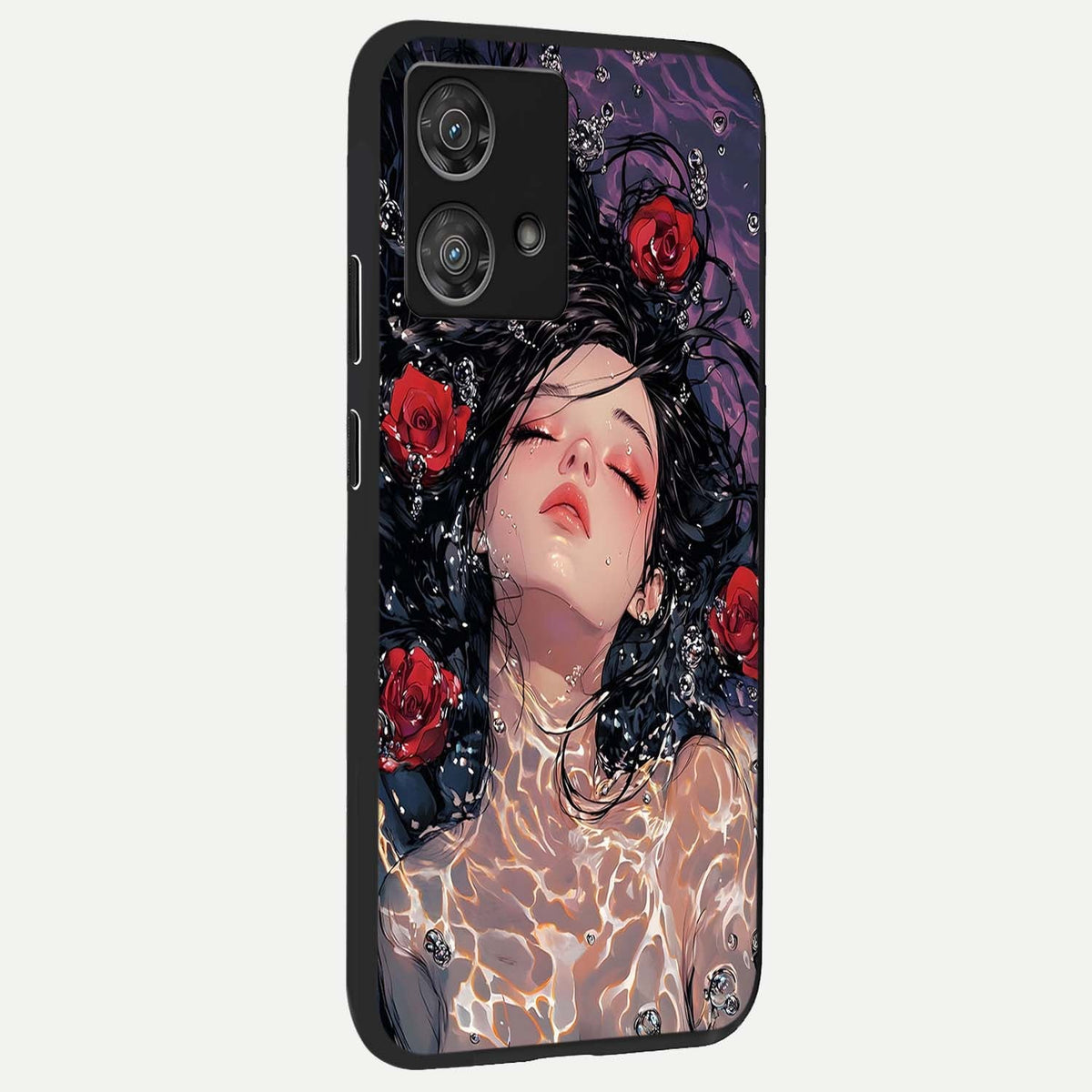  Crimson Rose Serenity back cover For Moto Edge 40 Neo slim fit glass case with vibrant aesthetic design