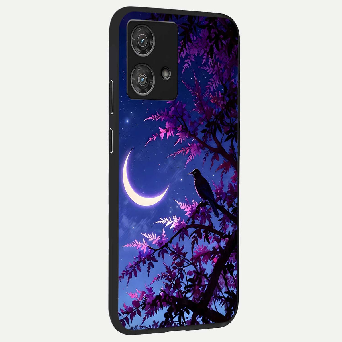  Crow And Moon Scenery back cover For Moto Edge 40 Neo slim fit glass case with vibrant aesthetic design