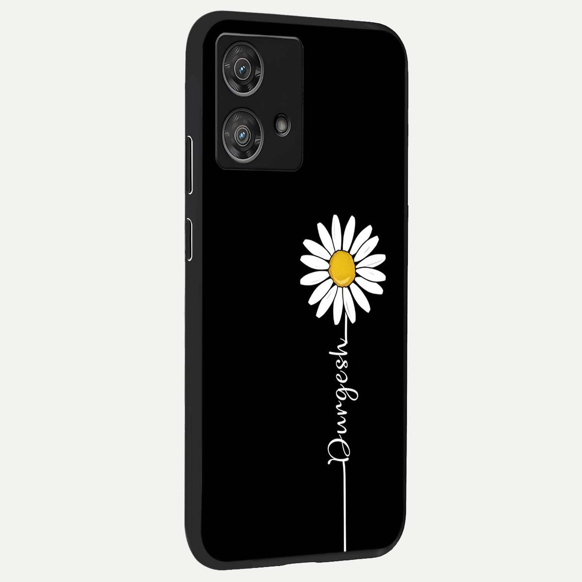  Custom Name White Flower back cover For Moto Edge 40 Neo slim fit glass case with vibrant aesthetic design