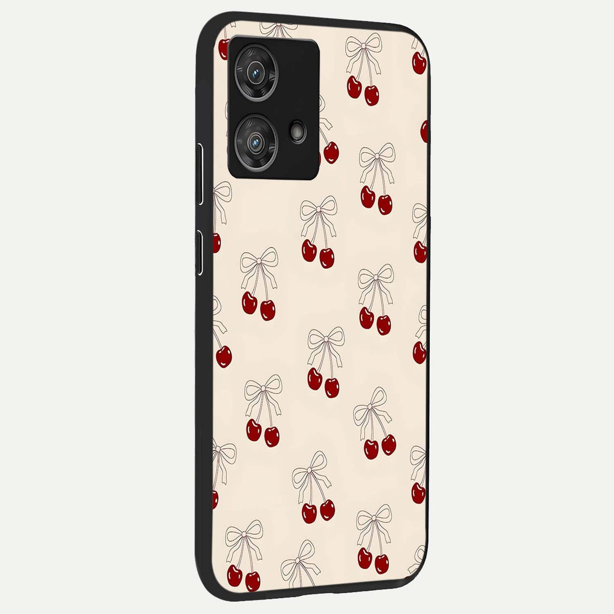  Cute Cherry Pattern back cover For Moto Edge 40 Neo slim fit glass case with vibrant aesthetic design