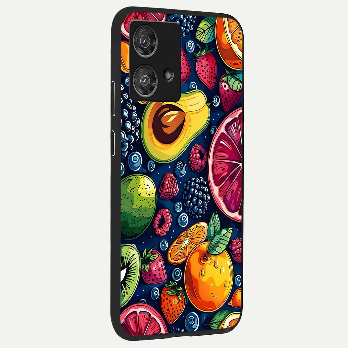  Cute Fruits Art back cover For Moto Edge 40 Neo slim fit glass case with vibrant aesthetic design