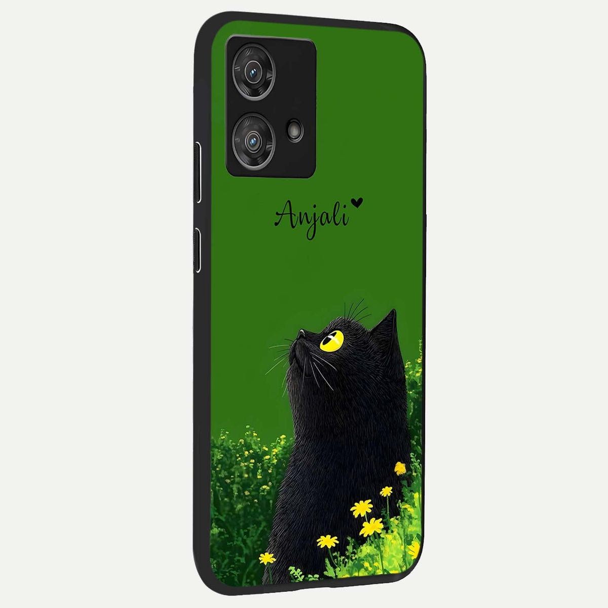  Emerald Cat Custom Name back cover For Moto Edge 40 Neo slim fit glass case with vibrant aesthetic design
