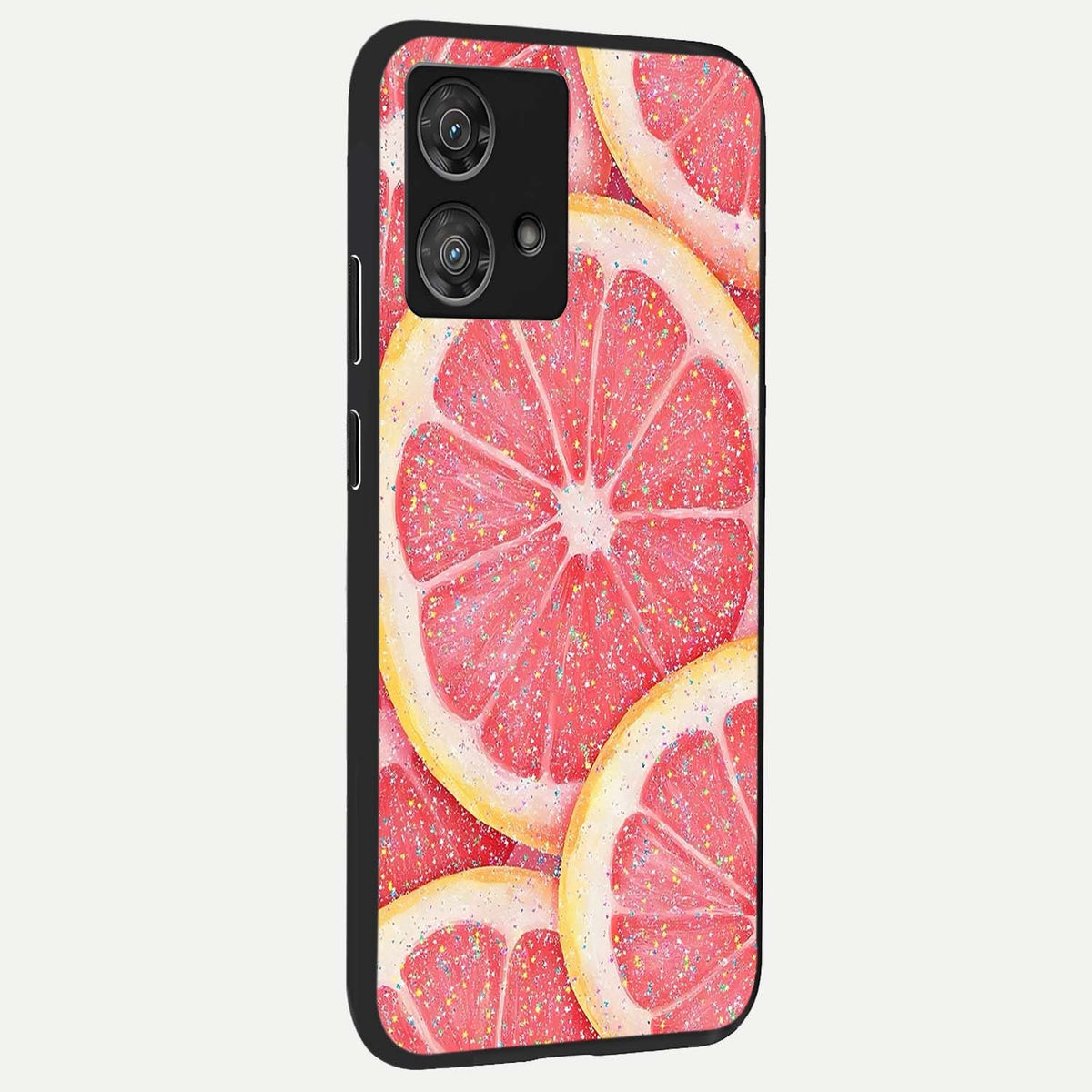  Glitter Grapefruit back cover For Moto Edge 40 Neo slim fit glass case with vibrant aesthetic design