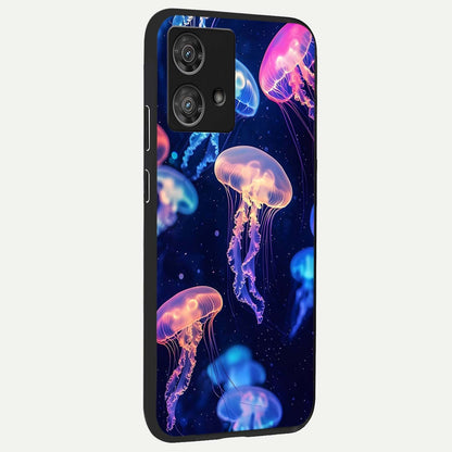  Jellyfish Pattern back cover For Moto Edge 40 Neo slim fit glass case with vibrant aesthetic design