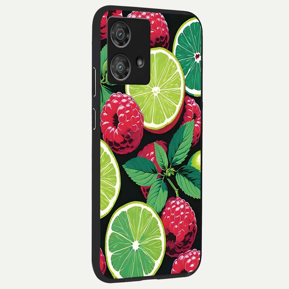  Lime and Raspberry Pattern back cover For Moto Edge 40 Neo slim fit glass case with vibrant aesthetic design