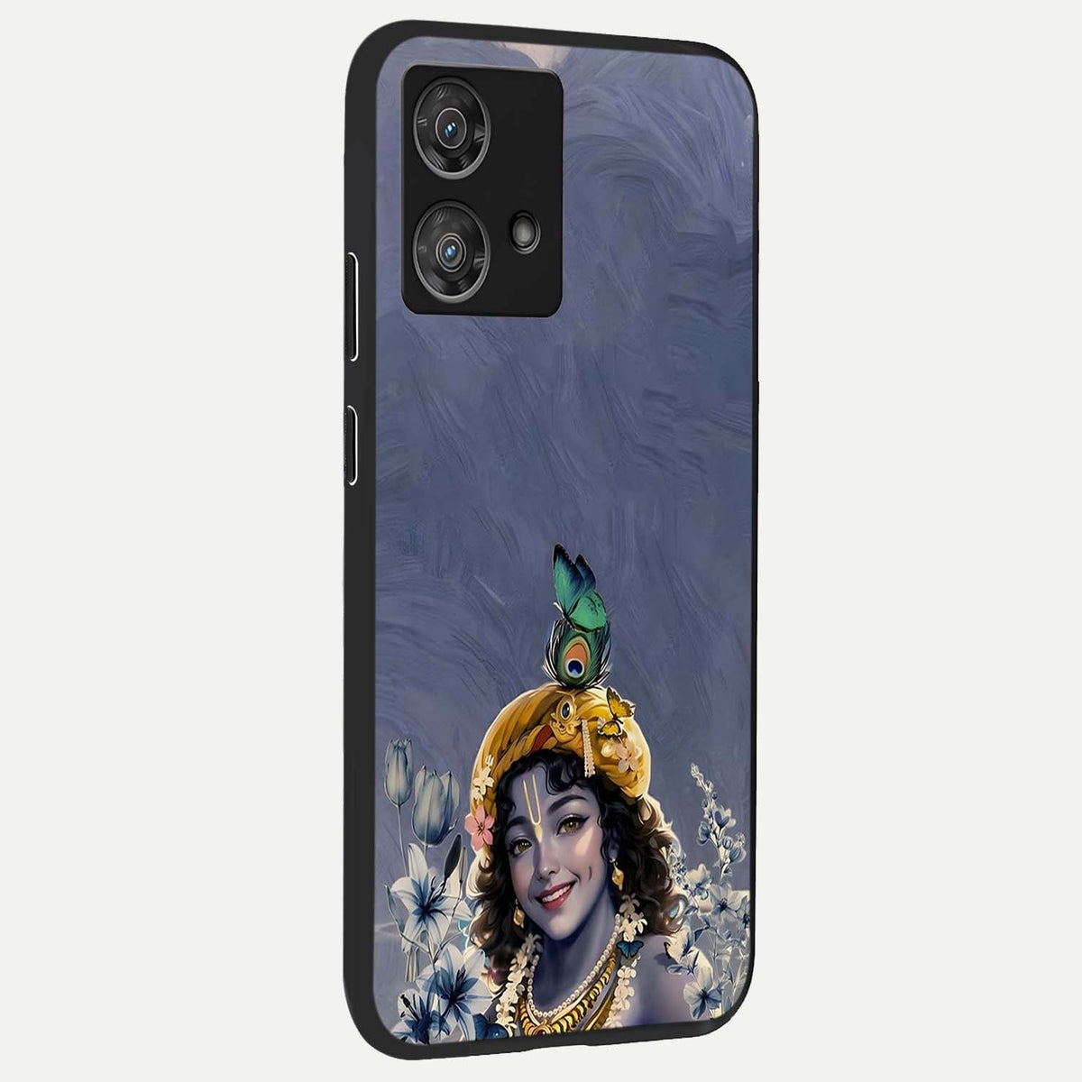  Lord Krishna back cover For Moto Edge 40 Neo slim fit glass case with vibrant aesthetic design