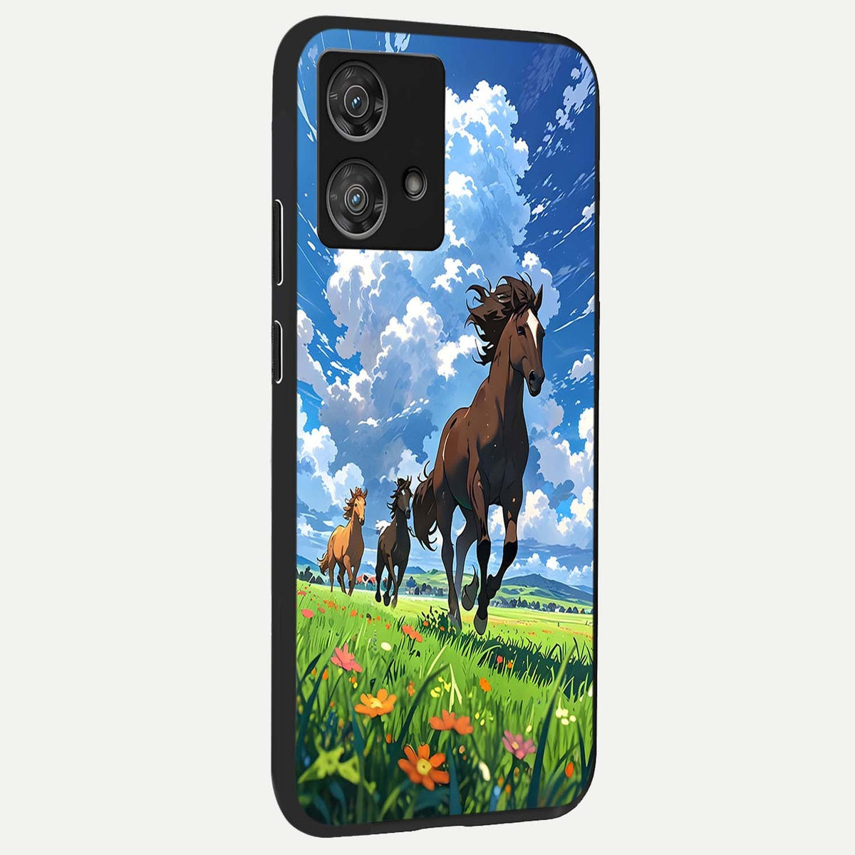  Majestic Horses Galloping back cover For Moto Edge 40 Neo slim fit glass case with vibrant aesthetic design