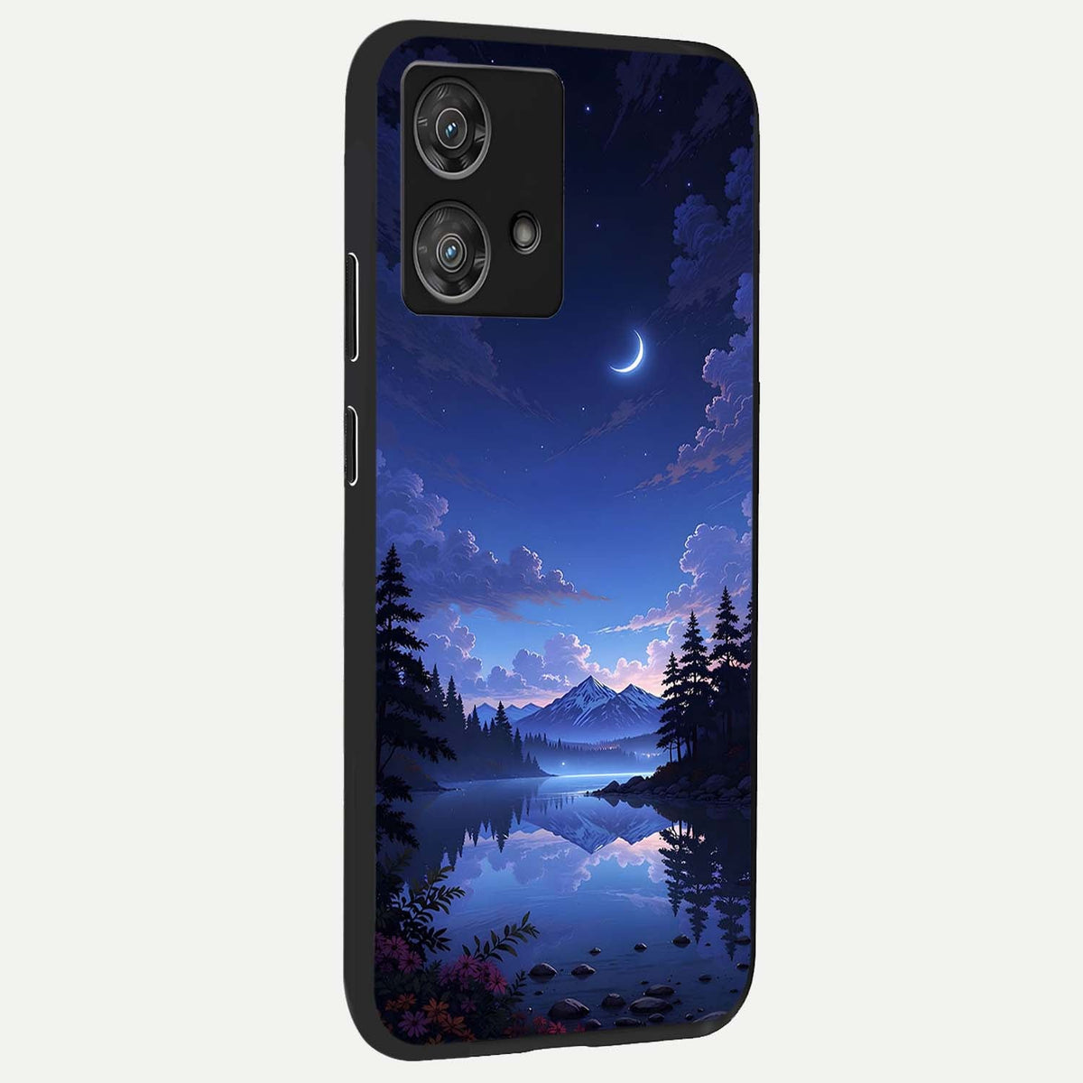  Midnight Lake Peace back cover For Moto Edge 40 Neo slim fit glass case with vibrant aesthetic design