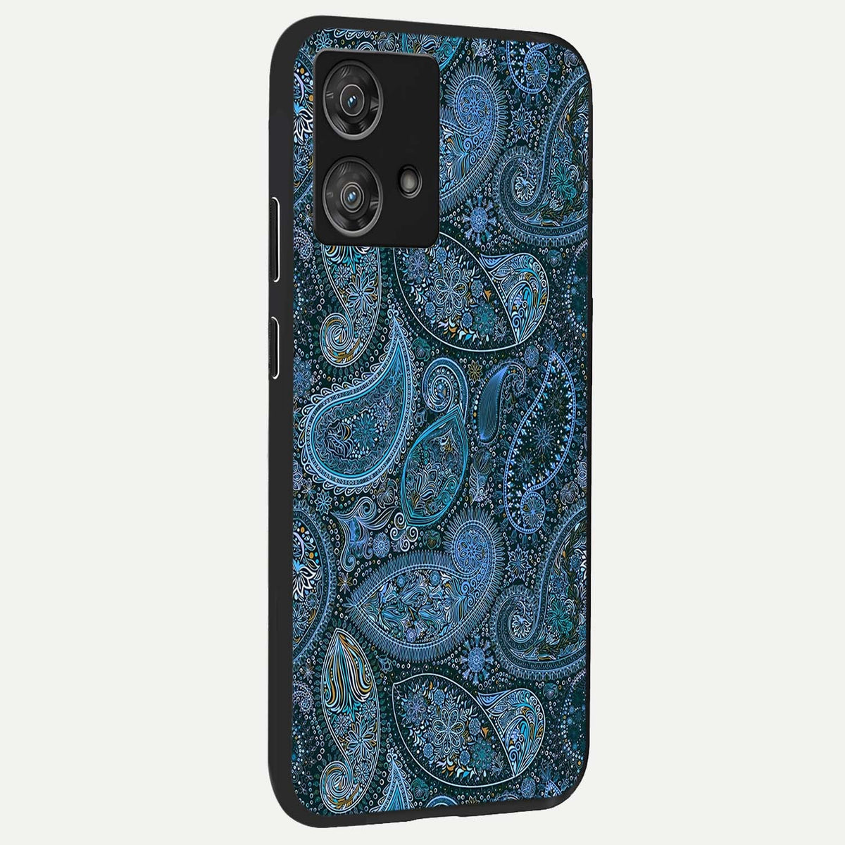  Midnight Paisley Glow back cover For Moto Edge 40 Neo slim fit glass case with vibrant aesthetic design