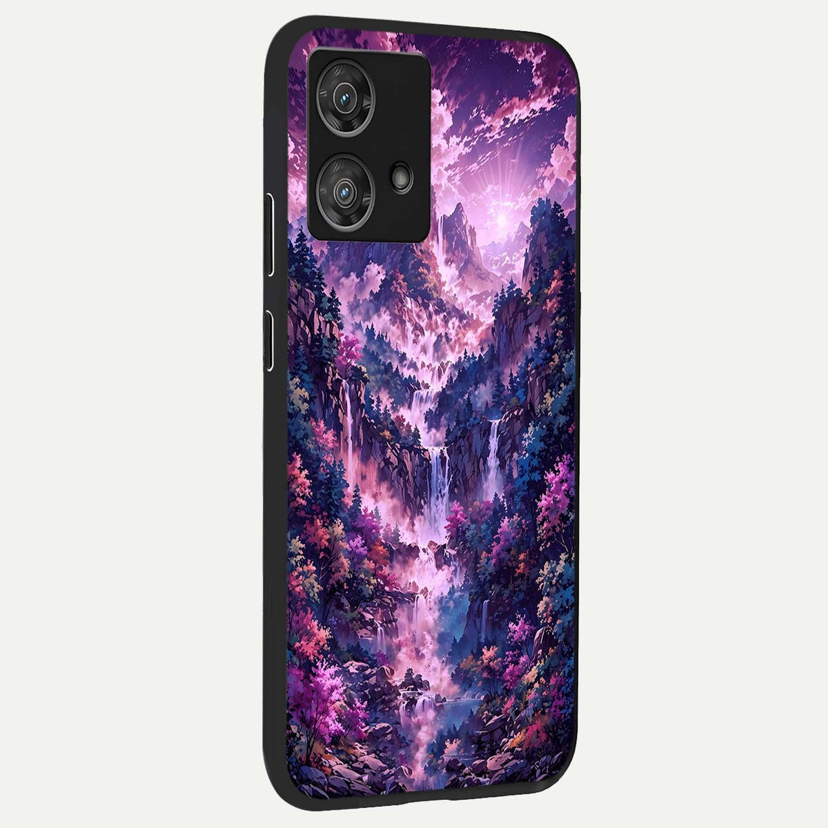  Mystic Cascade Peaks back cover For Moto Edge 40 Neo slim fit glass case with vibrant aesthetic design