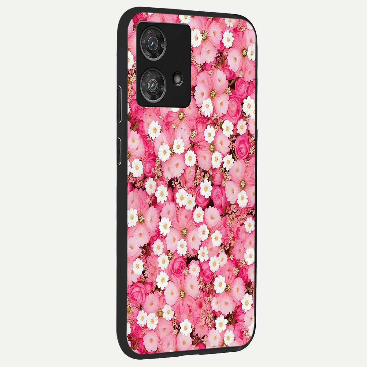  Pink Bouquet Florals back cover For Moto Edge 40 Neo slim fit glass case with vibrant aesthetic design