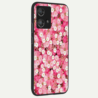  Pink Bouquet Florals back cover For Moto Edge 40 Neo slim fit glass case with vibrant aesthetic design
